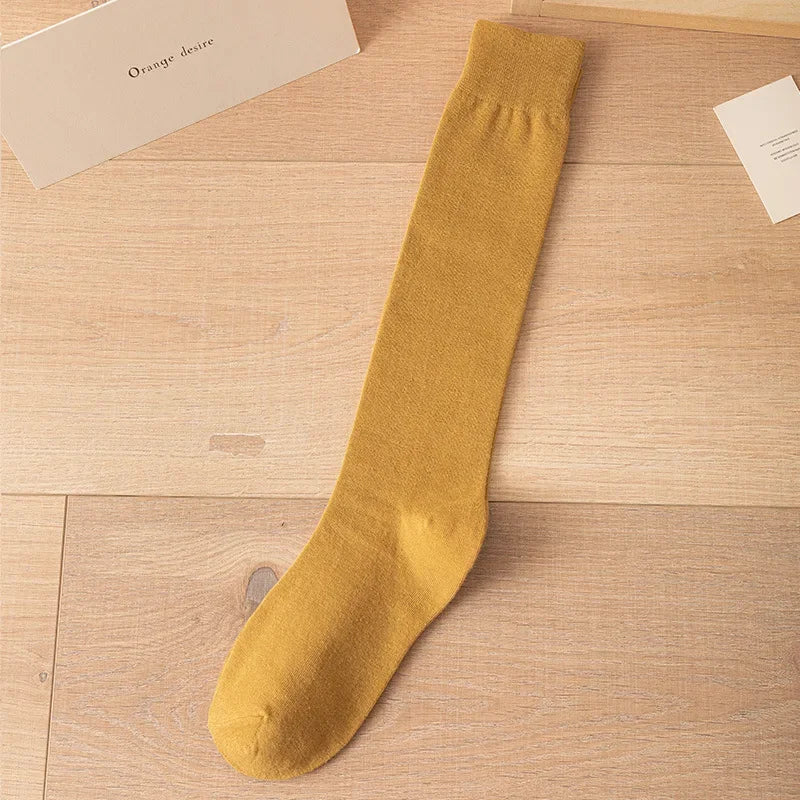 Lbsfy Women Cotton Knee High Socks Girl Black White Stockings Solid color Casual Calf Sock Female Fashion Sexy Long Socks