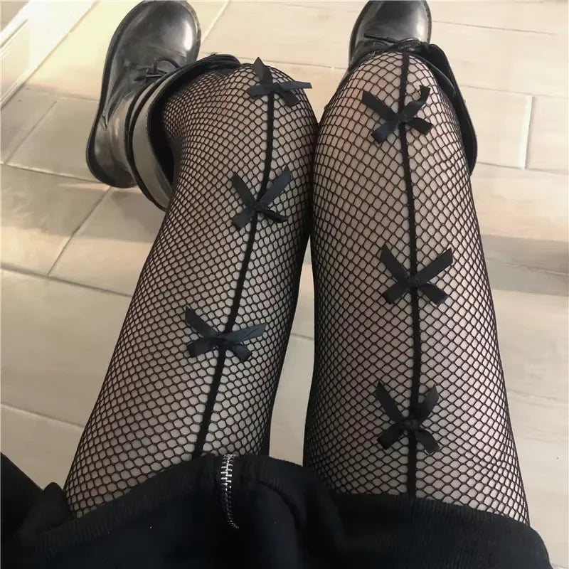 Lbsfy Women Mesh Ventilation Socks Leggings Bows Transparent White Black Tights Stockings Women Sexy Mesh Fishnet Pantyhose