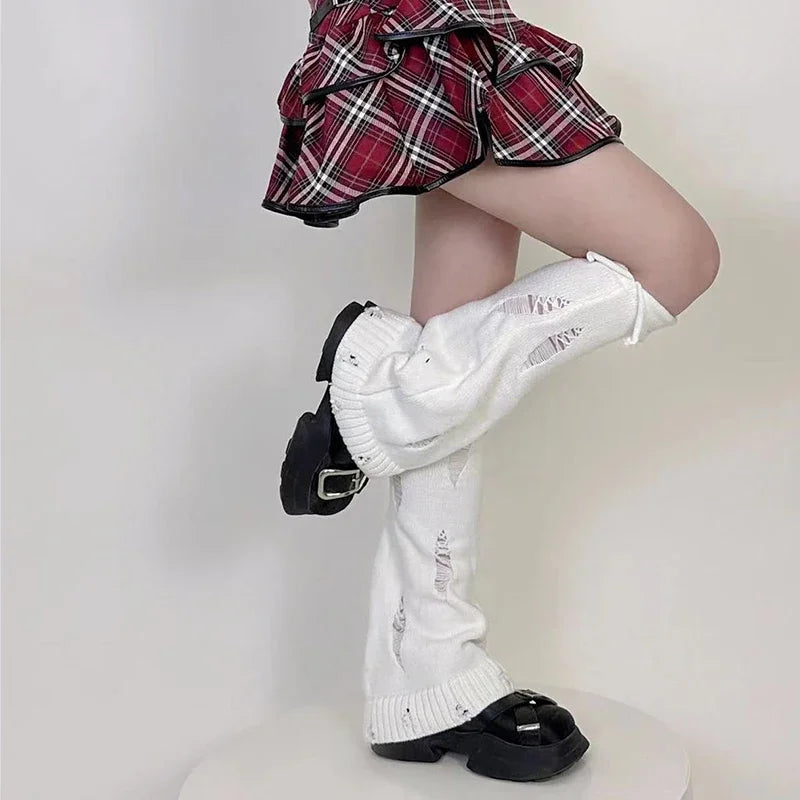 Lbsfy Vintage Broken Hole Horn Leg Warmers Y2k Hot Girl Beggar Leg Socks  Punk Wide Harajuku Knitted Leg Cover Japanese Accessories