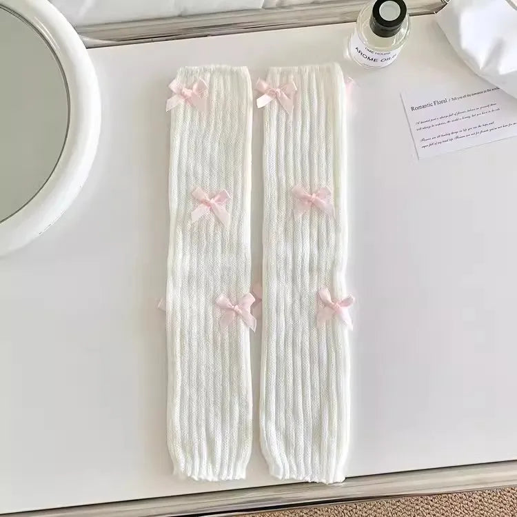 Lbsfy Harajuku Y2k Girls Cute Bow Knitted Leg Warmers Socks Japanese Lolita Kawaii Sweet JK Pink Ruffles Knitted Warm Leg Cover