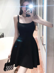 LBSFY -Black Sexy Spaghetti Strap Dress For Woman Elegant French Square-Collar Slim Waist Dresses Sleeveless Party Evening Skirt Summer
