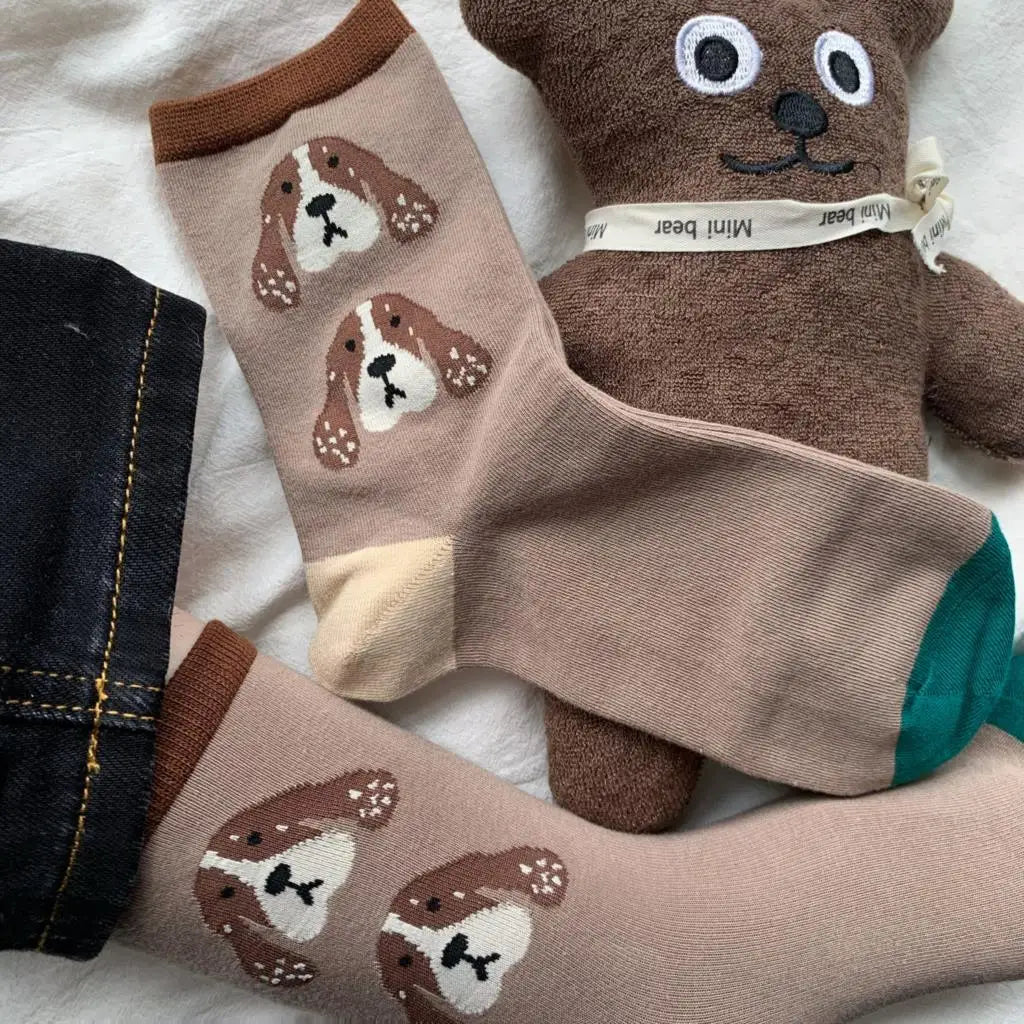 Lbsfy Socks Women Kawaii Cute Sock Cotton Casual Cartoon Dog Cat Tiger Print Streetwear Short Crew Middle Tube Ladies Calcetines Mujer