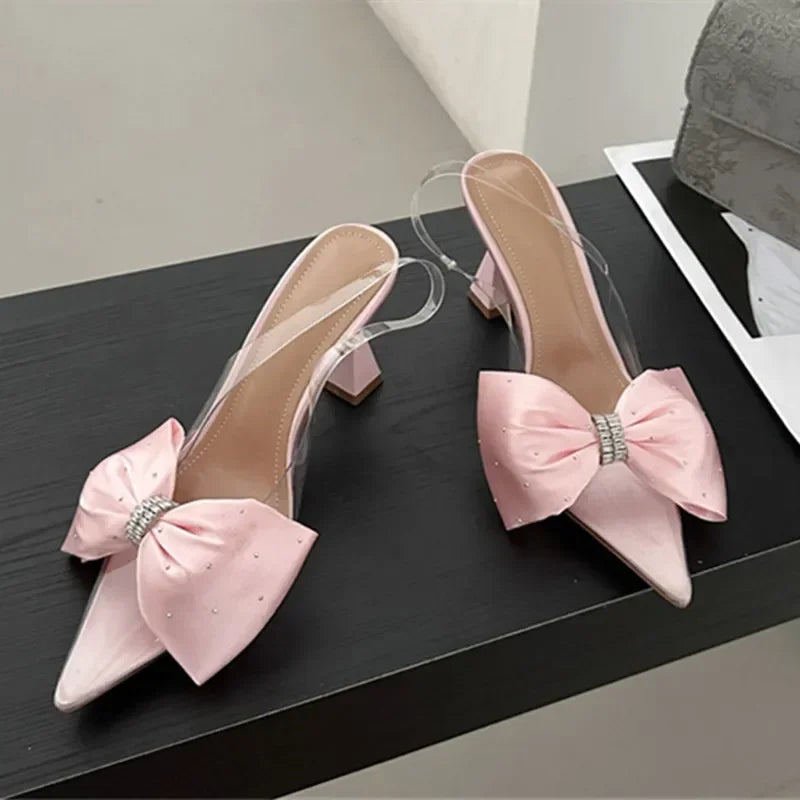 LBSFY  -  Pointed Toe Women Pumps PVC Transparent High Heels Sandals Summer 2024 Wedding Banquet Fashion Butterfly-knot Female Mules Shoes