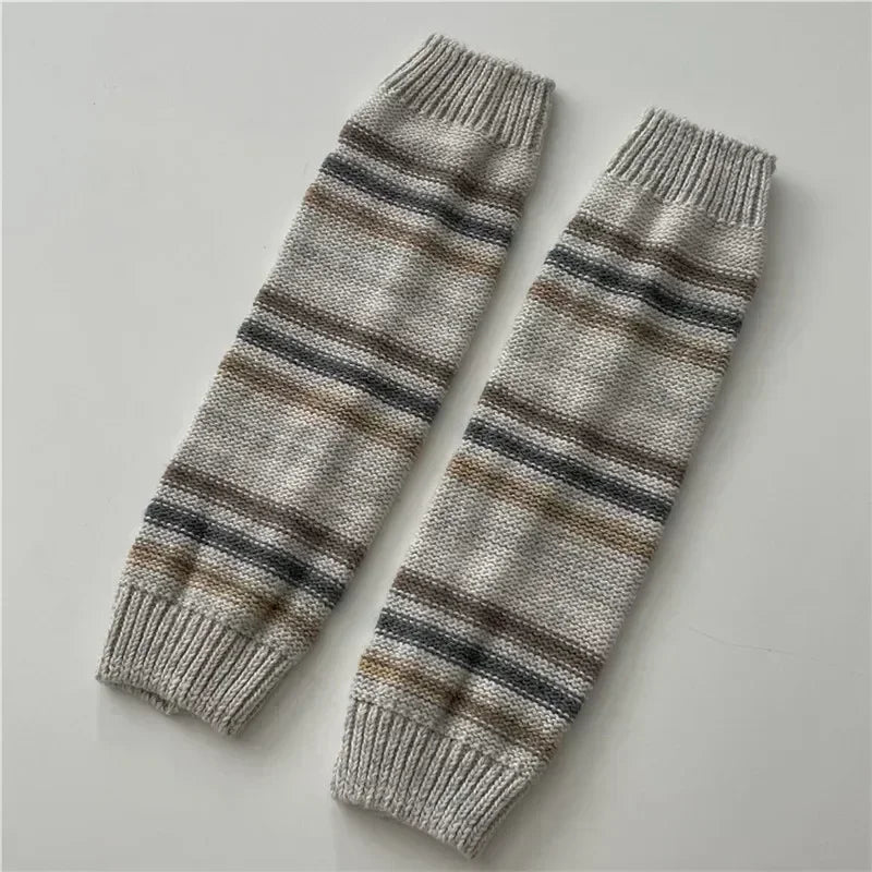 Lbsfy Women Autumn Winter Leg Warmers Warm Knitted Foot Cover Knee Socks JK Girl Lolita Striped Long Socks Stockings Women Leg Warmers