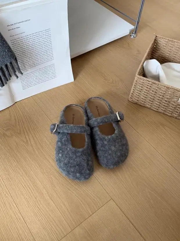 LBSFY -Big Size 43 Women Lambswool Slippers Winter Sheep Fur Shoes Ladies Flat Cotton Slides Home Pantuflas Daily Slip On Furry Mules