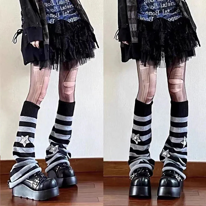Lbsfy Japanese Star Leg Warmers Socks Striped JK Boot Cuffs Lolita Socks Harajuku Knit Sock Sets Thigh Garter y2k hot girl Accessories