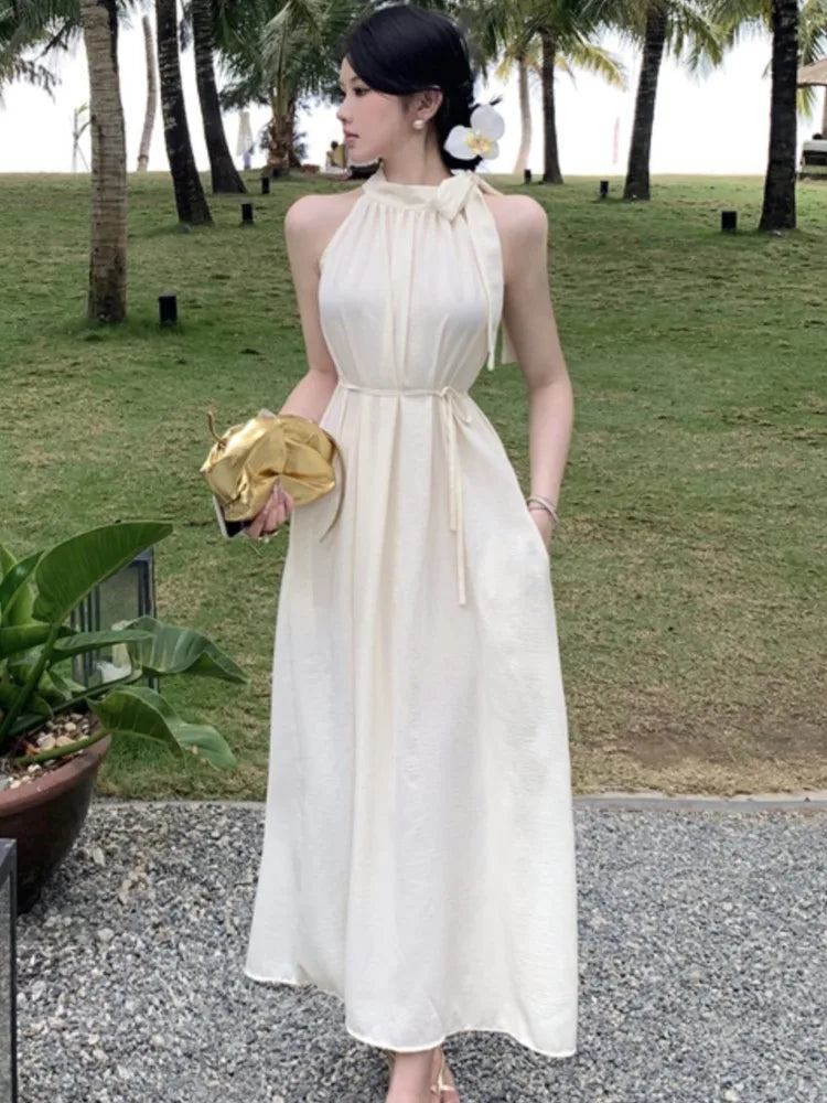 LBSFY -Summer Spring French Halter Womens Dresses Elegant Off Shoulder Birthday Party Midi Dress Female Holiday Loose Casual Vestidos