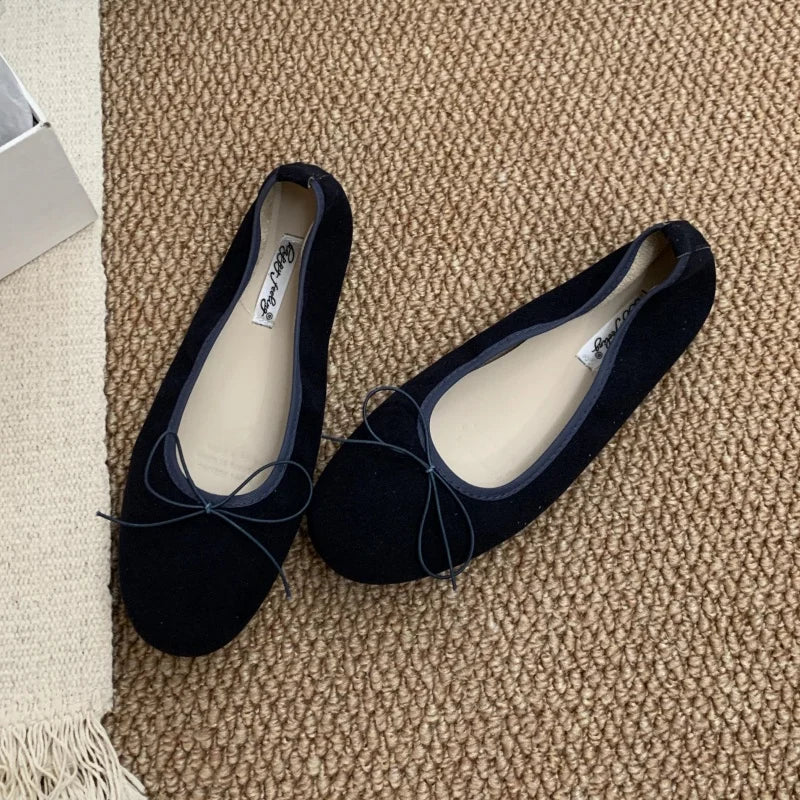 LBSFY -Fashion Bow Tie Flats Ballet Shoes Women Female Ballet Round Toe Shallow Cut Ballerina Soft Moccasin Dress Shoes Zapato