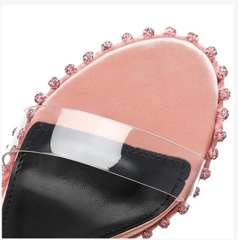 LBSFY  -  Open Toe PVC Crystal Sandals Women High Heels Summer Wedding Party Dress Slingback Shoes Rhinestone Sandalia Feminina Rivet