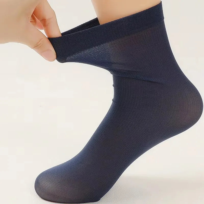Lbsfy 10/20pairs Men's Summer Thin Ice Silk Mid-Calf Socks Solid Business Socks Breathable Spring Ultra-Thin Ankle Bamboo Fiber Socks