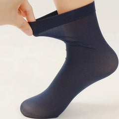 Lbsfy 10/20pairs Men's Summer Thin Ice Silk Mid-Calf Socks Solid Business Socks Breathable Spring Ultra-Thin Ankle Bamboo Fiber Socks