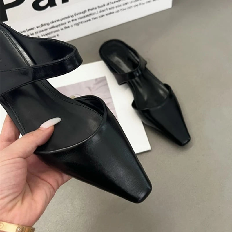 LBSFY  -  Women Mules 2025 Spring New Closed Toe Women Mules Pointed Toe Half-slippers For Women Low-heeled Fashion Female Slippers