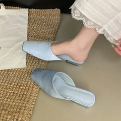 LBSFY -Brand Women Slippers Fashion Round Toe Slip On Mules Shoes Soft Flat Heel Outdoor Casual Dress Sandals  Flat Shoes Muje