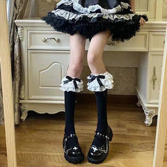 Lbsfy JK Lolita Women Stockings Y2k Girls Ruffle Long Socks Stockings Japanese Style Kawaii Bowknot Cute Lacework Knee Socks Stockings