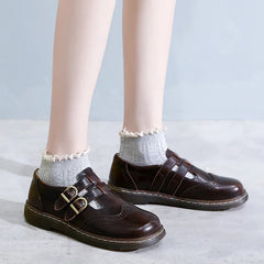 LBSFY  -  Mary Jane Shoes Summer Thin Section Japanese Double Buckle   New Low-cut Flat Round Toe Small Leather Shoes Women
