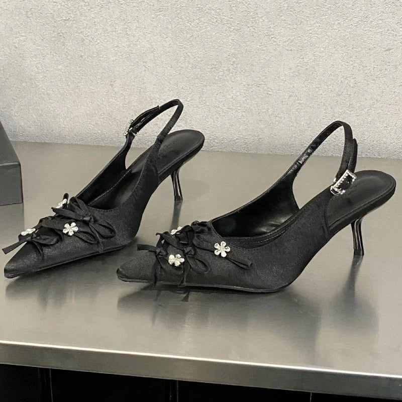 Lbsfy Designer Pointed Toe Thin High Heels Ladies Butterfly-knot Elegant Slingback Sandals Female Party Dress Shoes Women Pumps