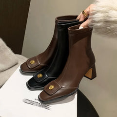 LBSFY -New Women's High Quality Zipper Design High Heels Womens Boots Trend Metal Decoration Casual Party Autumn Women's Ankle Boots