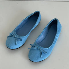 LBSFY  -  Gold Ballet Flats Summer Soft Comfortable Shallow Mary Jane Round Toe Bow Ballet Shoes Little Blue Shoes