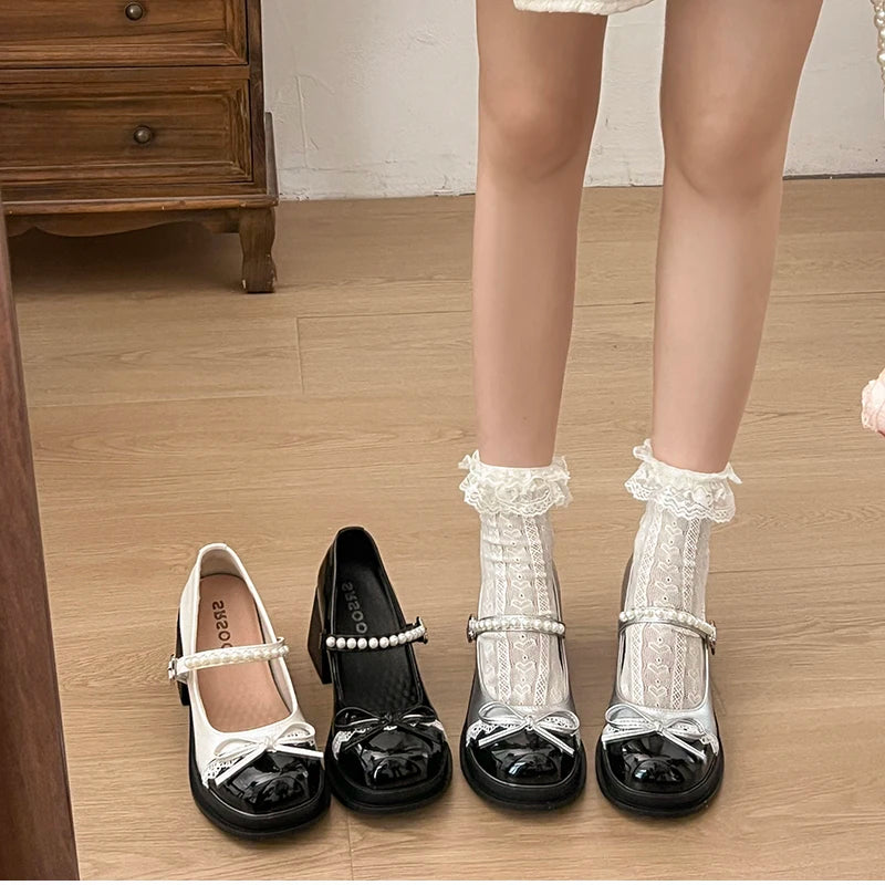 LBSFY -Platform Thick Heel Women Mary Jane Shoes Fashion Butterfly-knot Dress Shoes Ladies Outdoor Leather Pumps