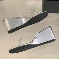 LBSFY -Summer PVC Transpare Design Wedges Heels Slippers Women Concise Party Flip Flop Slides Shoes Zapatos De Mujer