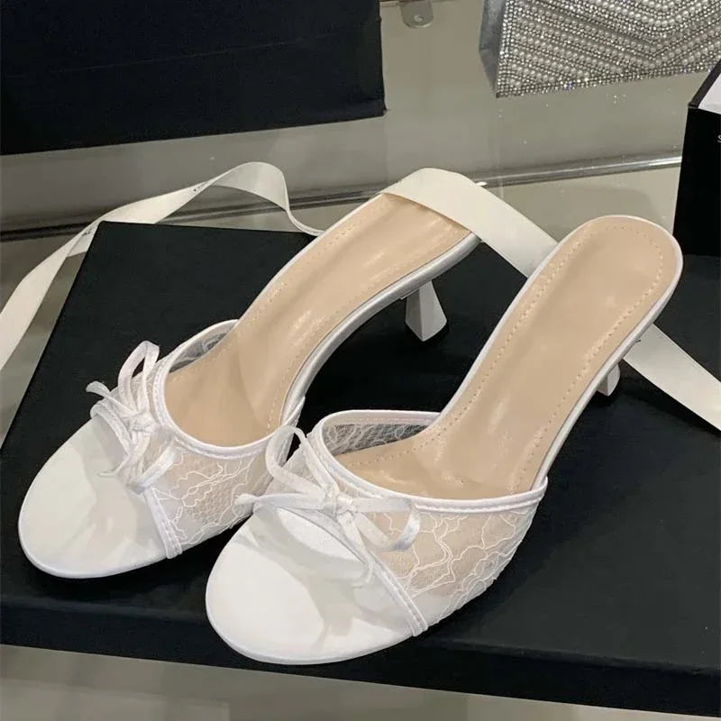 LBSFY -Summer New Fashion Thin Low Heels Women Slippers Breathable Mesh Banquet Sandals Slides Shoes Zapatos De Mujer