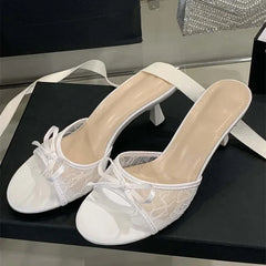 LBSFY -Summer New Fashion Thin Low Heels Women Slippers Breathable Mesh Banquet Sandals Slides Shoes Zapatos De Mujer