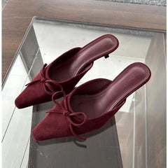 LBSFY -Women Baotou High Heel Half Slippers French Bow Sexy Commuter Pointed Shallow Mouler Shoes Stripper Mules Shoes High Heel Shoes