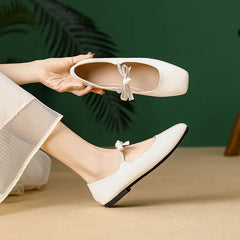 LBSFY  -  Fashion Bowknot Mary Jane Shoes for Women Square Toe Glossy Leather Flats Female Multicolor Dance Ballets Party Wedding Shoes