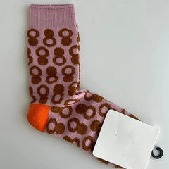 Lbsfy Autumn and Winter Women Socks Korean Style Dot Retro Tide Middle-tube Sock Cotton Knitted Socks Keep Warm Female Cozy Soft Sock