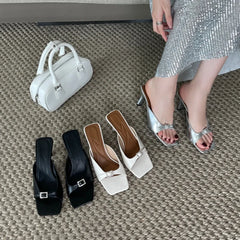 LBSFY - Summer Fashion Women Slipper Slip On Ladies Sandals Thin High Heel Outdoor Dress Slides Shoes Flip Flop Mujer