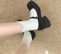 LBSFY  -  Designer Spring Square Toe Women Lamb Wool Mary Jane Shoes Fashion Shallow Thick Heel Shoes Concise Outdoor Lady Shoes