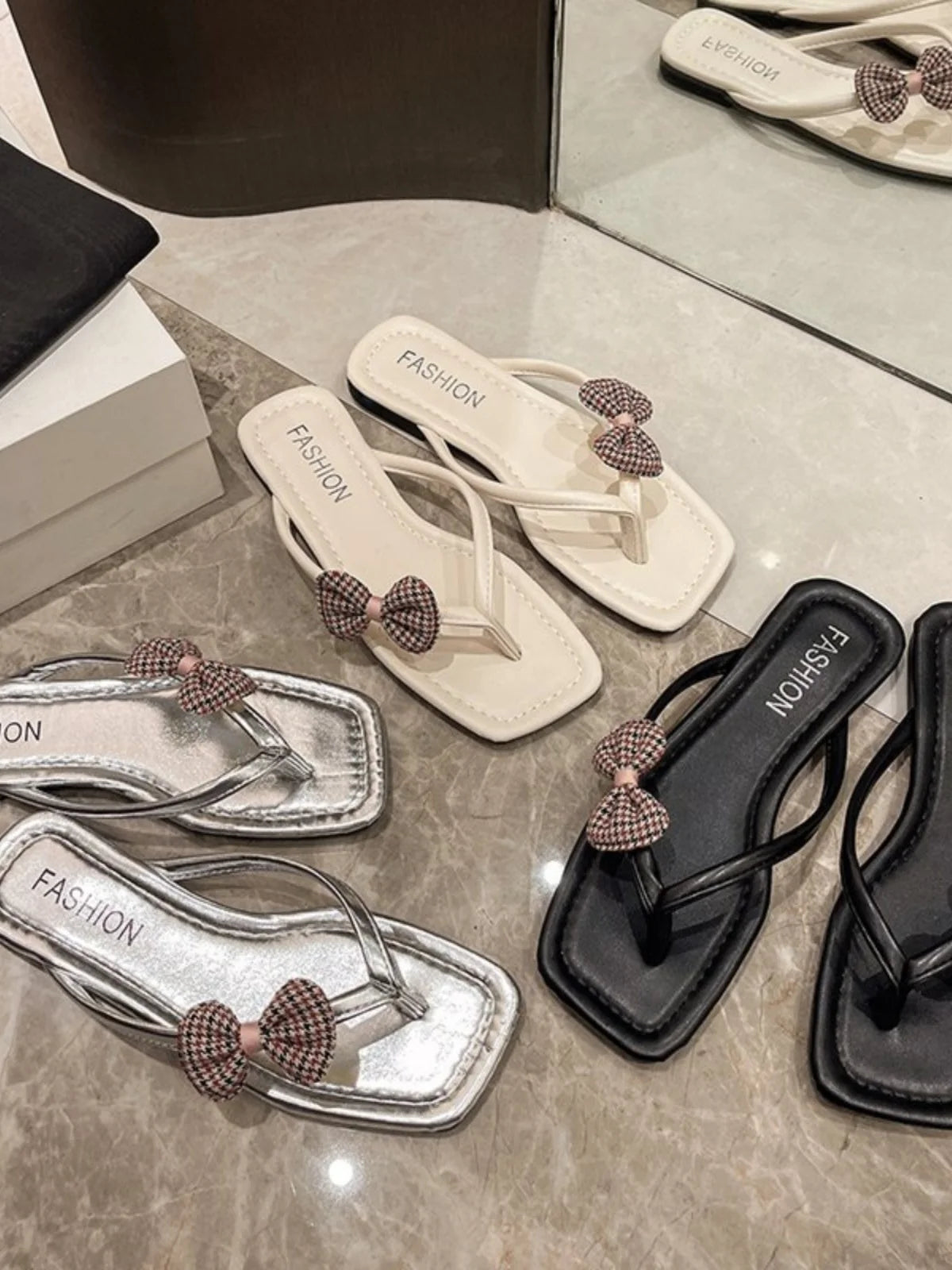 LBSFY  -  Beach Shoes Slippers Casual Low Rubber Flip Flops Butterfly-Knot Slides Sabot Luxury Soft Hawaiian Flat Butterfly-knot PU