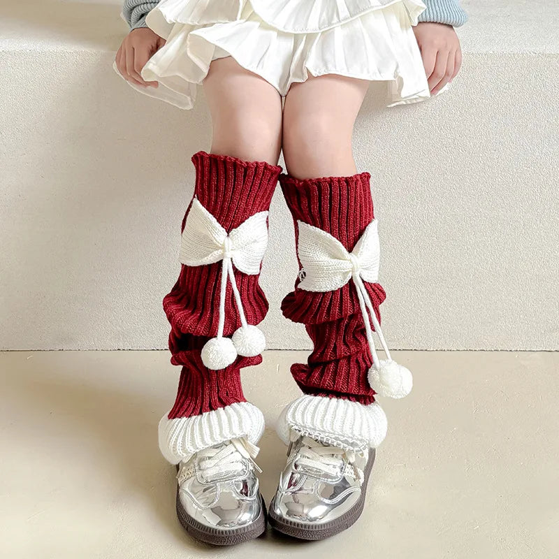 Lbsfy New Children Sweet Bowknot Leg Warmers Lolitas Knitted Socks for Girls Warm Foot Cover Cute Ballet Guards Socks Long Stockings