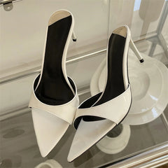 LBSFY -Sexy Thin Heels Slipper For Women Summer Fashion Pointed Toe Slides Stripper Party Sandal Mule Shoes Zapatillas Mujer