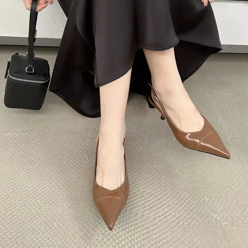 LBSFY  - New Women Sandals Fashion Slingback Woman Mules Shoes Pointed Toe Elegant Low-heel Shoes Pumps Dress Shoes Mujer