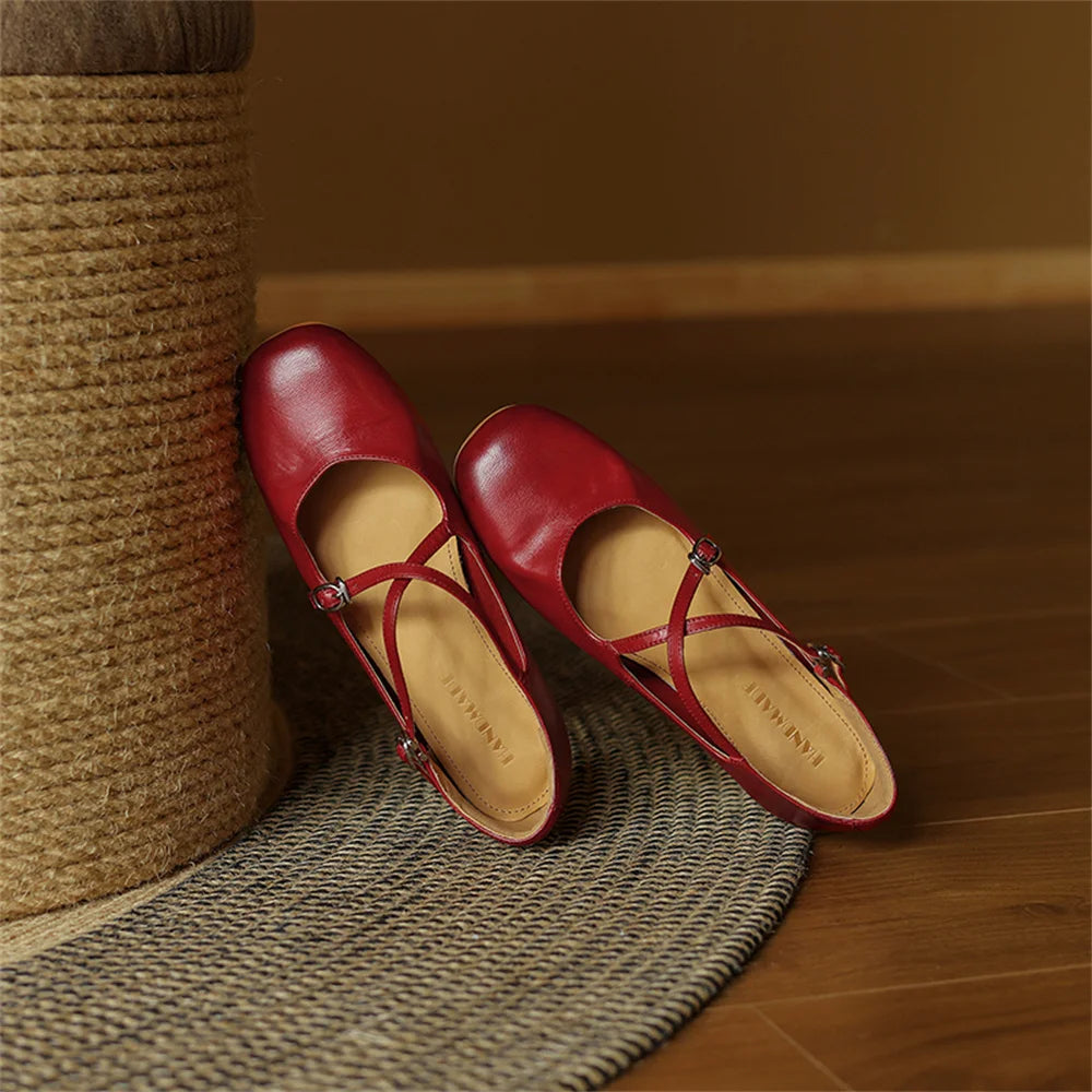 LBSFY  -  Women's Flats Shoes Genuine Leather 2025 New Spring Summer Women's Mary Jane Shoes Round Toe Ballet Shoes Woman
