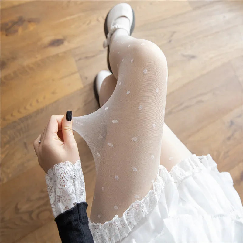 Lbsfy Pantyhose Woman Ultra thin Red Heart-shaped Dots Sexy Stockings Breathable Comfortable Long Black Stockings for Women