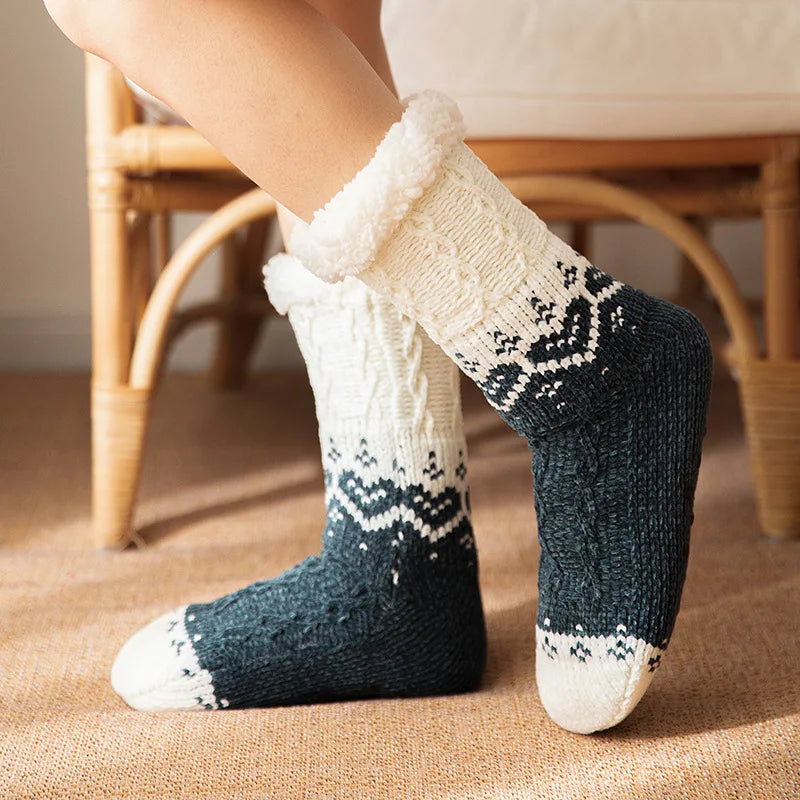 Lbsfy New Women's Winter Thickened Floor Socks Woven Thermal Cashmere Socks Love Heart Carpet Home Plus Socks Velvet Sleep Socks