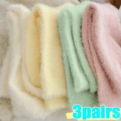 Lbsfy 1/3Pairs Solid Cozy Hairy Mink Velvet Socks Women Autumn Winter Hosiery Thicken Warm Sleep Bed Floor Home Fluffy Kawaii Sock