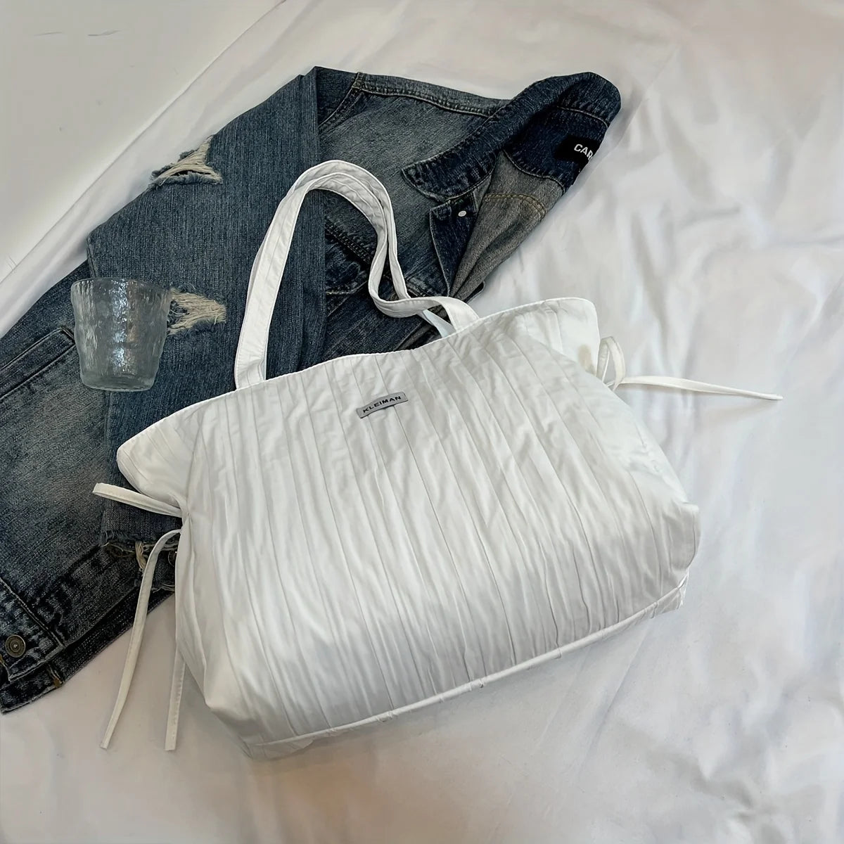 LBSFY -Ladies' Shoulder Bag, Fashionable, Casual, Versatile, Large Capacity, College Style Class Bag, Bow Tie Drawstring Tote Bag