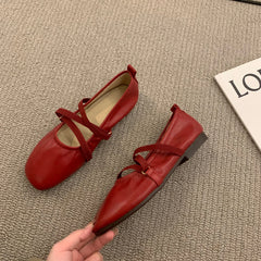 LBSFY -Women Shoes Brand Designer Mary Janes Shoes Woman Square Toe Japanned Leather Flats Vintage Narrow Band Loafers