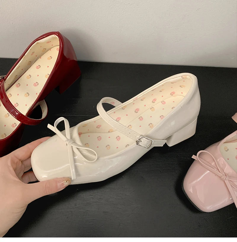 LBSFY -Patent Leather Women Mary Jane Shoes Fashion Shallow Butterfly-knot Shoes Spring Autumn Wedding Party Shoes
