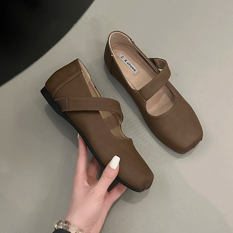 LBSFY -Square Toe Women Ballet Flats Shoes Fashion Shallow Elastic Band Spring Autumn Ladies Comfort Soft Sole Ballerina Shoes