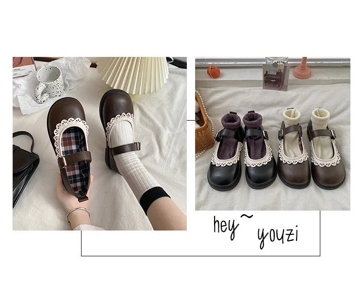 LBSFY -Lace Princess Kawaii Cute Lolita Shoes Student Jk Uniform Shoe Retro Sweet Girls Vintage Black Brown Gothic Round Toe Loafers