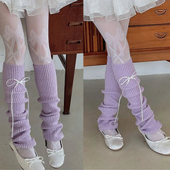 Lbsfy Japanese Knitted Leg Cover Knee Tube JK Bow Over Pile Socks Korean Warm Socks Ballet Style Leg Warmer Casual Long Leg Socks