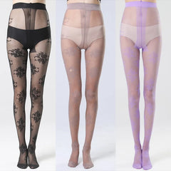 Lbsfy Feminine Mesh Jacquard Tights Summer Spring Rose Flowers JK Fishnet Pantyhose 7 Colors Woman Thin Long Black Stockings