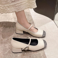 LBSFY -Women's Mary Jane Shoes Leather Summer Dresses French Style Wear-resistant Round Toe Mid Heel Ladies Design Single Lolita Shoes