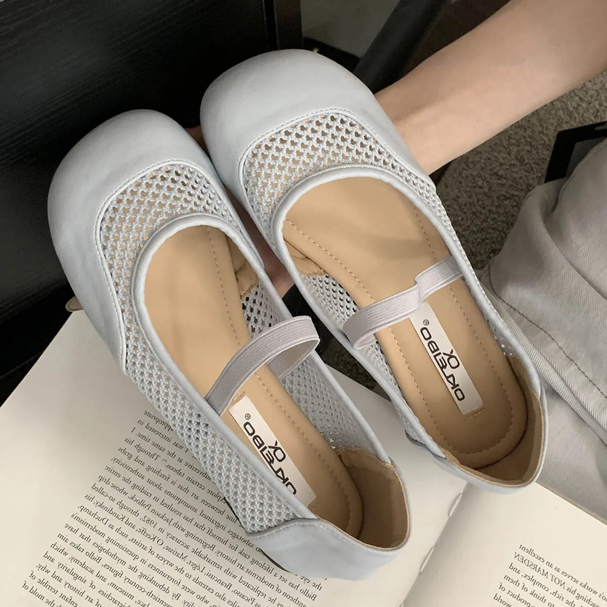 LBSFY -Spring Autumn Designer Elastic Band Mesh Women Ballet Flats Round Toe Casual Mules Shoes Zapatos De Mujer