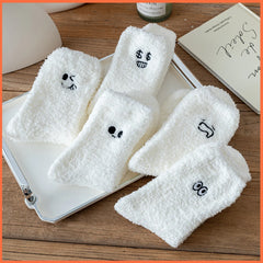 Lbsfy Socks Women White Graffiti Mink Fleece Socks Autumn Winter Short Mid-tube Crew Warm Coral Fleece Sleeping Kawaii Cute Soft Socks