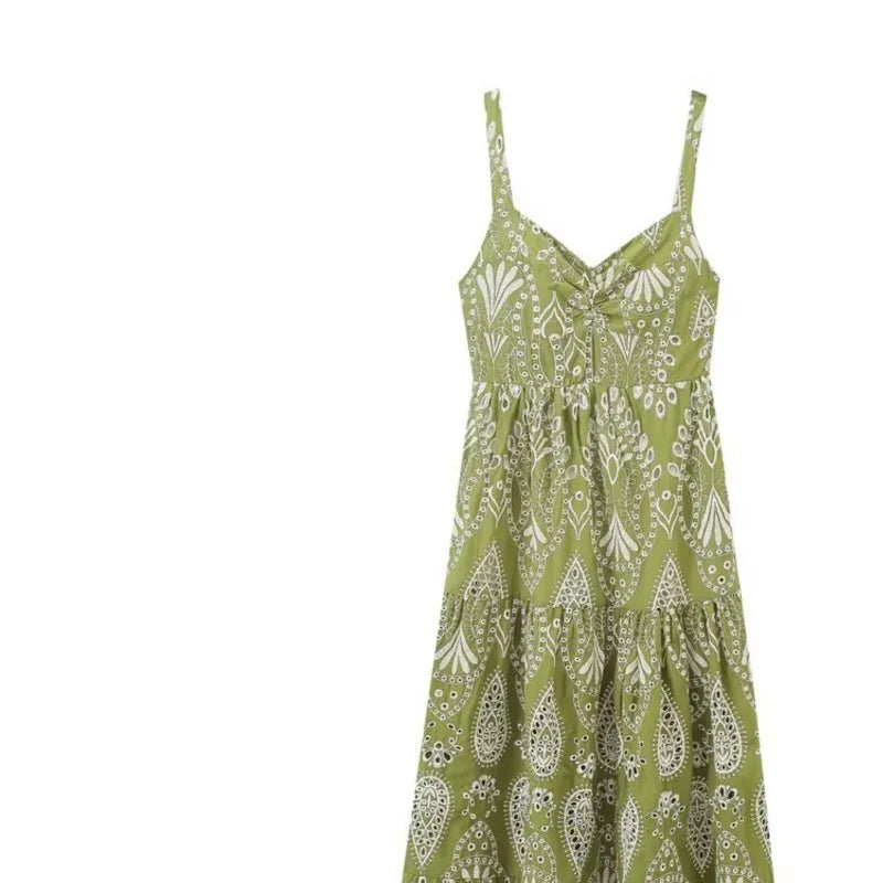 LBSFY -Fashion Casual Hollow Out Embroider Suspender Dress Bohemian Ethnic Style A-line Long Dress Chic Vacation Beach Dress 2025 New